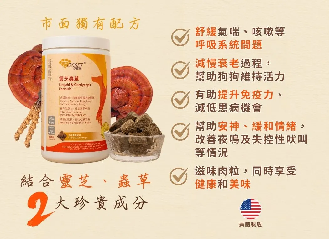 愛寵健 Cosset | 靈芝蟲草犬用肉粒滋味配方 160粒 | BB: 30 Aug 2028