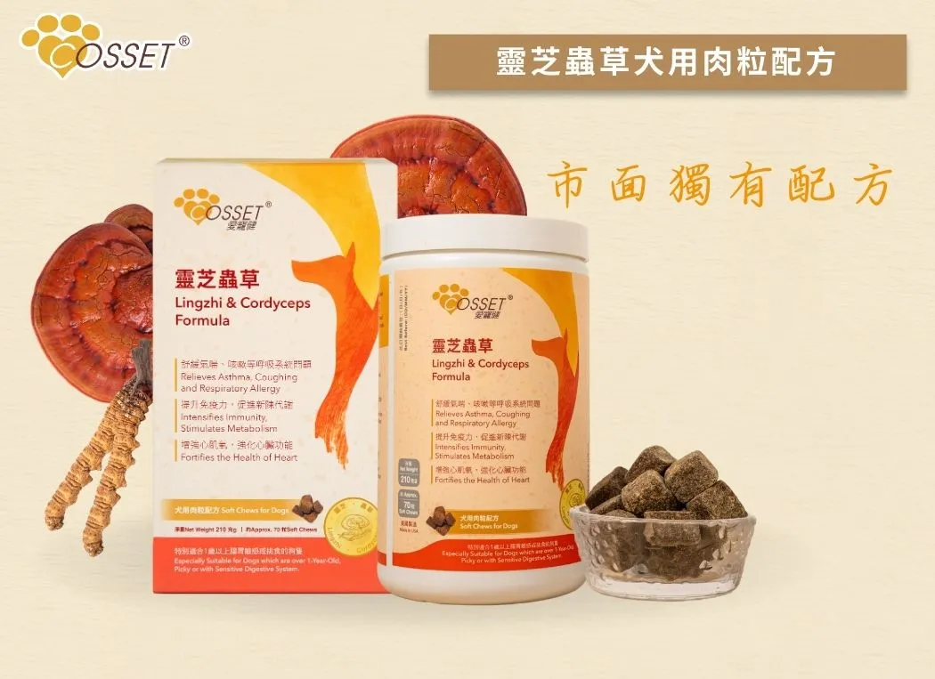 愛寵健 Cosset | 靈芝蟲草犬用肉粒滋味配方 160粒 | BB: 30 Aug 2028